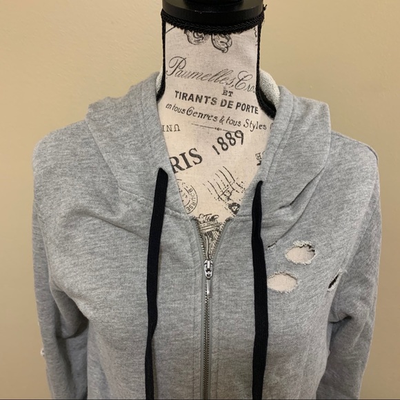 Material Girl Active Gray Ripped Hoodie Size Large - Picture 4 of 11
